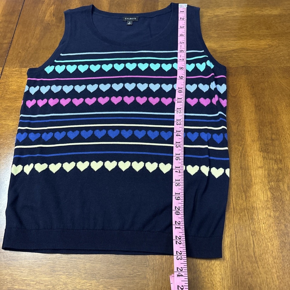 Talbots Women's Navy Blue Hearts & Stripes Print Cardigan Sweater Size S Rainbow - Picture 7 of 12